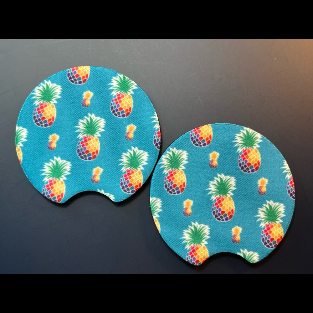Rainbow Pineapples Set Of 2 Car Cup Coasters New